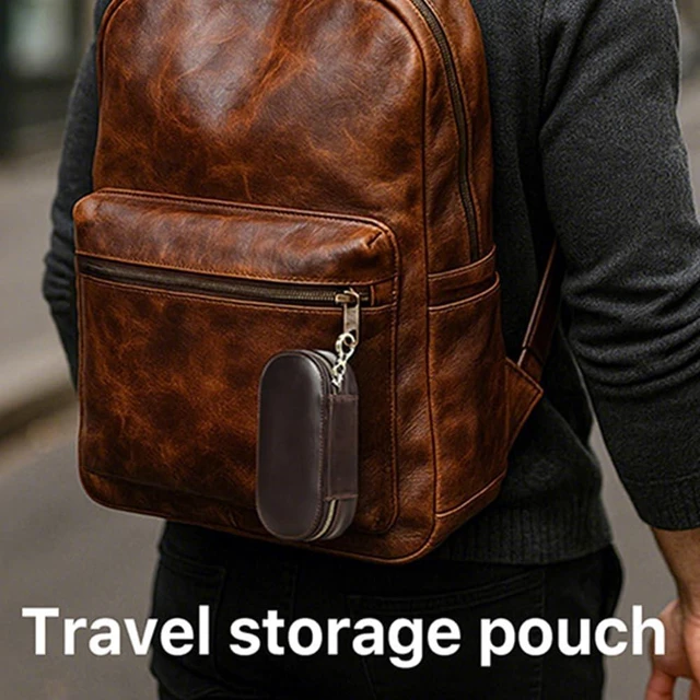 Alt view image 6 of 7 - CONTACTS Full Grain Leather Electronics Organizer Small Cable Bag Handmade Tech Pouch Travel Organizer for Cable, Charger Cord