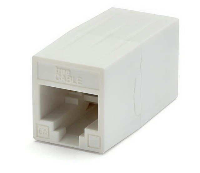 Main image of trueCABLE Cat6A Inline Coupler, Unshielded (UTP), PoE++ (4PPoE), UL Listed, ETL Verified, ANSI/TIA 568-2.D Cat 6A Performance Compliant, Female to Female RJ45 Couplers, White, 12 Pack