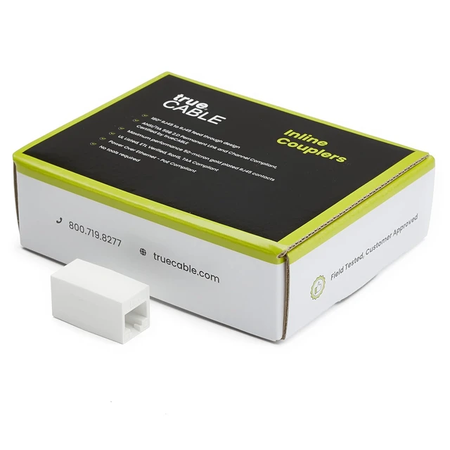 Alt view image 6 of 6 - trueCABLE Cat6A Inline Coupler, Unshielded (UTP), PoE++ (4PPoE), UL Listed, ETL Verified, ANSI/TIA 568-2.D Cat 6A Performance Compliant, Female to Female RJ45 Couplers, White, 12 Pack