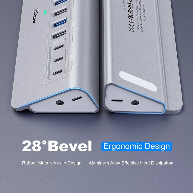 Alt view image 5 of 7 - intpw Powered USB Hub 10Gbps, 12-Port USB 3.2/USB C Hub, 65W Power Adapter