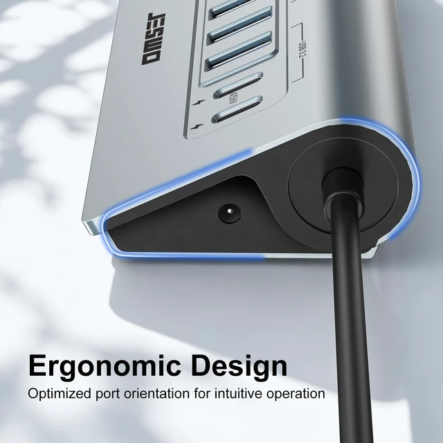 Alt view image 7 of 7 - JESWO 9-Port Aluminum Powered USB 3.2/USB C Hub, 7 USB+2 USB-C 3.2 Ports