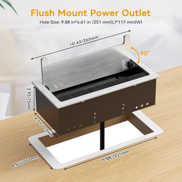 Alt view image 4 of 7 - Conference Table Power Hub with HDMI, Tabletop Connectivity Box with RJ45 + 20W USB C + 2 USB A + 2 AC Outlets, Flush Mount Desk Power Outlet for Office School, Silver