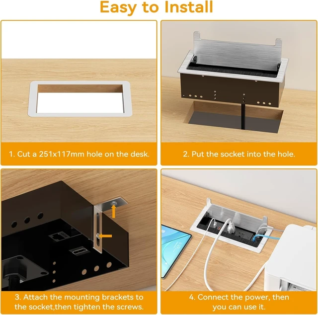 Alt view image 6 of 7 - Conference Table Power Hub with HDMI, Tabletop Connectivity Box with RJ45 + 20W USB C + 2 USB A + 2 AC Outlets, Flush Mount Desk Power Outlet for Office School, Silver