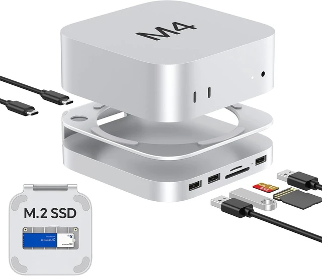 Main image of Akyyajaure Mac mini Hub: 9 in 1 Aluminum Stand & Dock for Mac mini M4 Pro with M.2 NVMe SSD Enclosure, 10Gbps USB-A*2, SD/TF Card Readers, USB 2.0