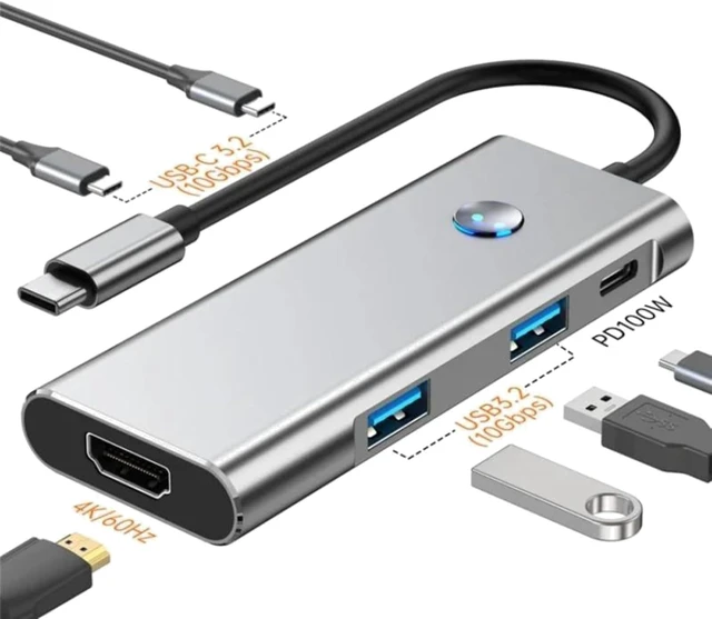 Alt view image 3 of 7 - Type-C 6-in-1 Hub One-Key Screen Off PD100W 4K HDMI 2X USB3.2 2426