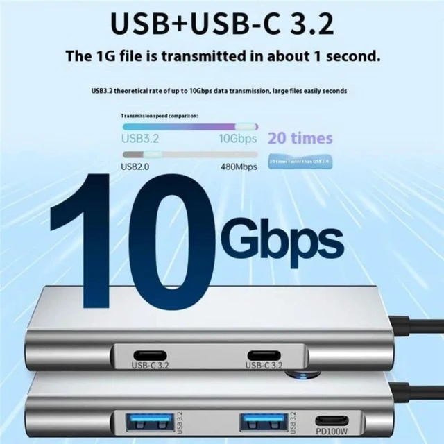 Alt view image 6 of 7 - Type-C 6-in-1 Hub One-Key Screen Off PD100W 4K HDMI 2X USB3.2 2426