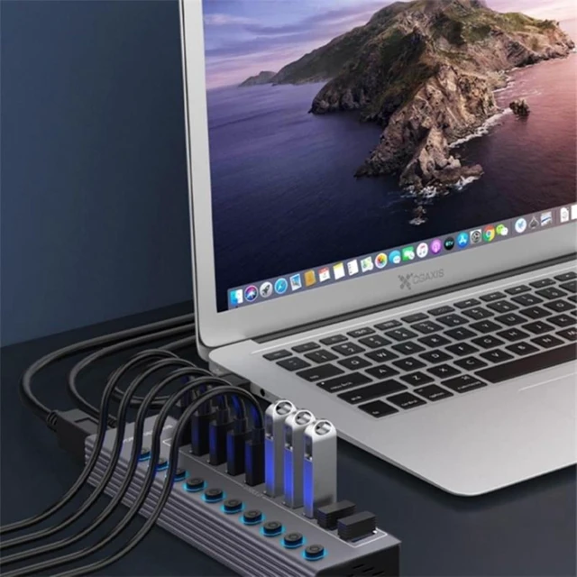 Alt view image 3 of 7 - USB 3.0 Extension HUB U310 10-in-1 USB Power Charging Station