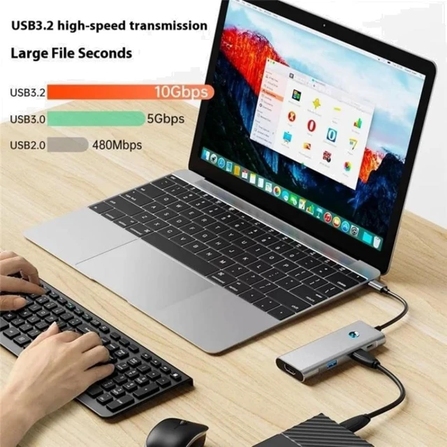 Alt view image 7 of 7 - Type-C 6-in-1 Hub One-Key Screen Off PD100W 4K HDMI 2X USB3.2 2426
