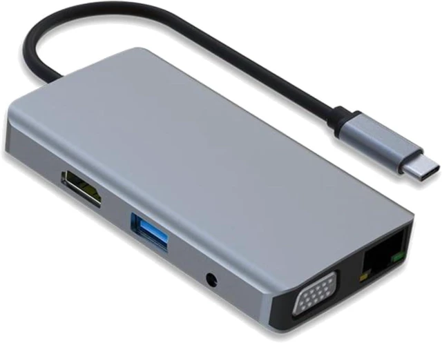 Main image of 9 in 1 RJ45 100W PD SD/TF USBx2 HDMI VGA 3.5mm AUX Type C HUB Adapter