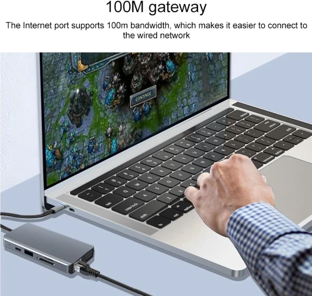 Alt view image 5 of 7 - 9 in 1 RJ45 100W PD SD/TF USBx2 HDMI VGA 3.5mm AUX Type C HUB Adapter