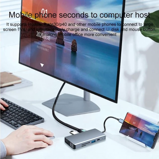 Alt view image 7 of 7 - 9 in 1 RJ45 100W PD SD/TF USBx2 HDMI VGA 3.5mm AUX Type C HUB Adapter