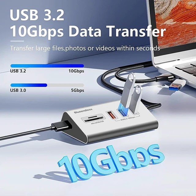 Alt view image 3 of 6 - Multifunctional USB C Port HUB Docking Station Gray
