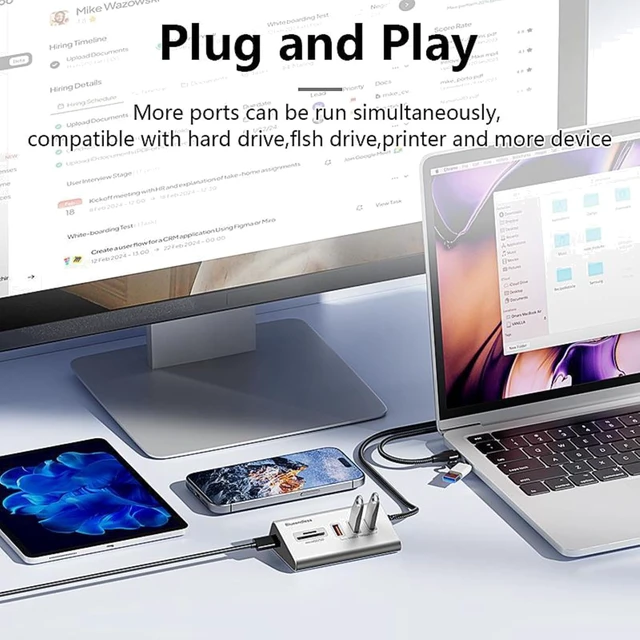 Alt view image 6 of 6 - Multifunctional USB C Port HUB Docking Station Gray