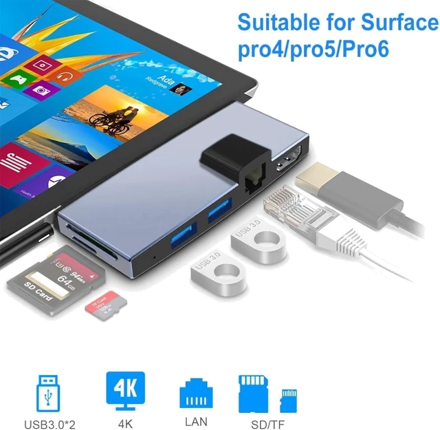 Alt view image 2 of 7 - HUB Adapter Compatible with Microsoft Surface Pro 4/5/6