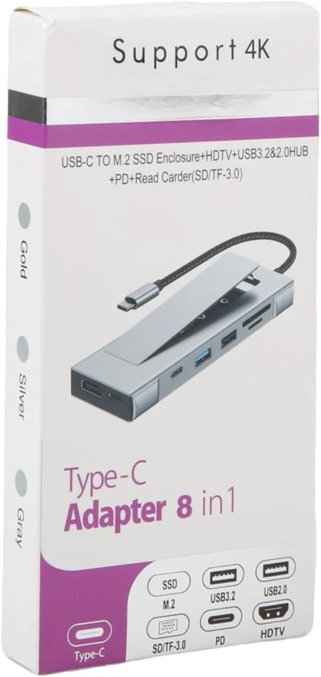 Alt view image 7 of 7 - 8 in 1 HUB USB C to M2 SSD Enclosure
