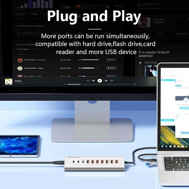 Alt view image 6 of 7 - USB C 2 in 1 Port Multifunctional HUB Docking Station Gray