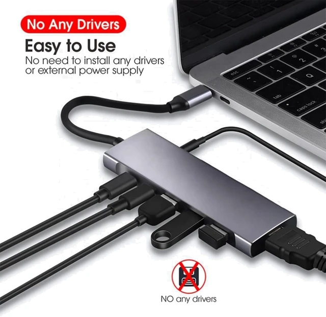 Alt view image 4 of 6 - 9 in 1 USB Type C Hub HDMI 4K 30Hz USB 3.0 x3 PD SD TF Audio Hub