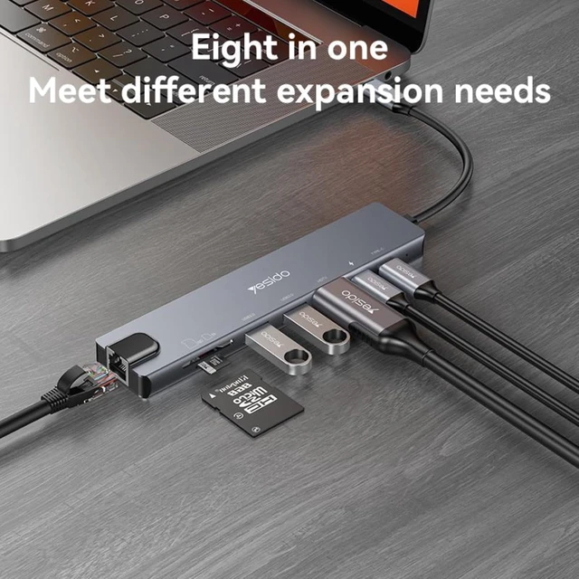 Alt view image 2 of 7 - 8 in 1 Type-C 3.1 HUB Adapter Docking Station Dark Grey
