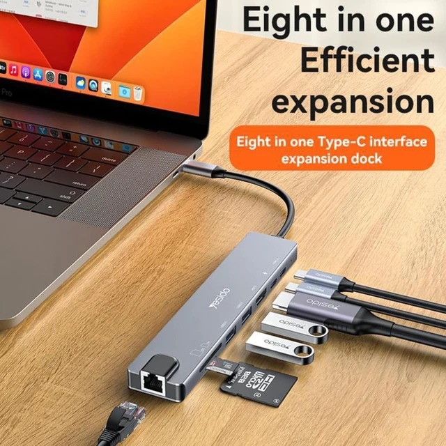 Alt view image 6 of 7 - 8 in 1 Type-C 3.1 HUB Adapter Docking Station Dark Grey