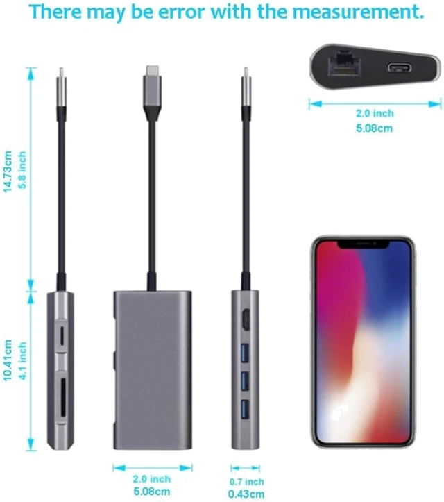 Alt view image 5 of 5 - 8 in 1 Type-C to HDMI + USB 3.0 x 3 + RJ45 + PD + SD/TF Card Slot HUB Adapter