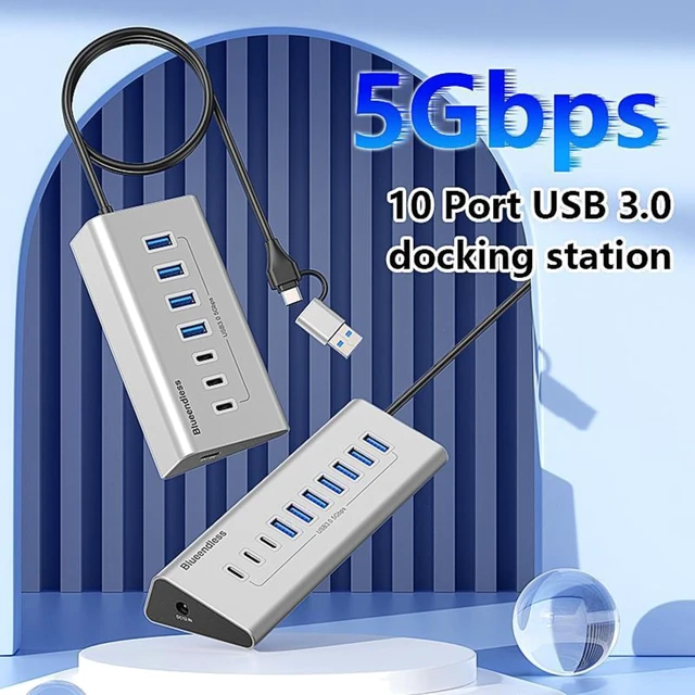 Alt view image 3 of 7 - USB-C 2 in 1 Hub Docking Station 7 Ports Grey