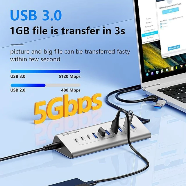 Alt view image 4 of 7 - USB-C 2 in 1 Hub Docking Station 7 Ports Grey