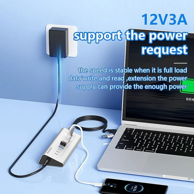 Alt view image 5 of 7 - USB-C 2 in 1 Hub Docking Station 7 Ports Grey
