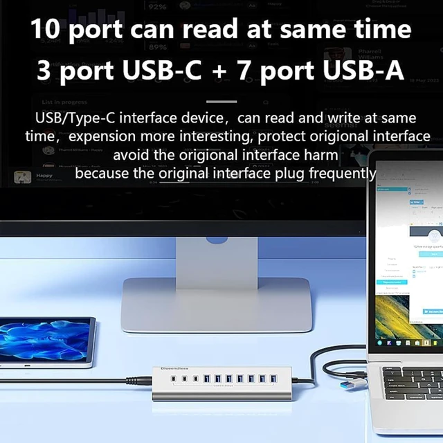 Alt view image 6 of 7 - USB-C 2 in 1 Hub Docking Station 7 Ports Grey