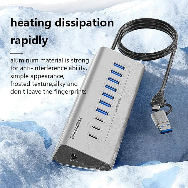 Alt view image 7 of 7 - USB-C 2 in 1 Hub Docking Station 7 Ports Grey