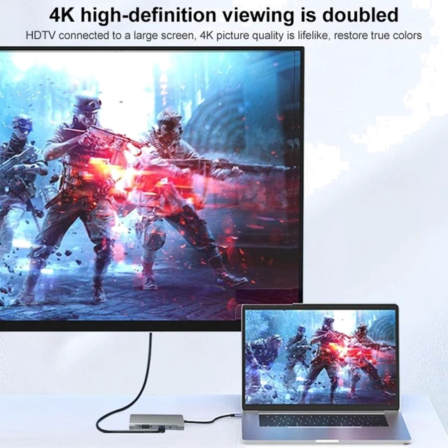 Alt view image 4 of 7 - USB-C Hub 9 in 1 RJ45 PD SD/TF USB 3.0 HDMI VGA Audio