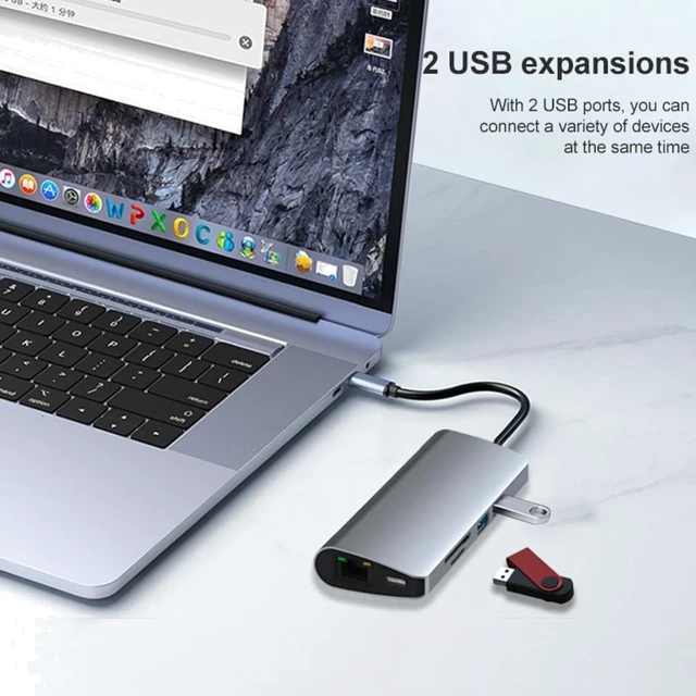Alt view image 5 of 7 - USB-C Hub 9 in 1 RJ45 PD SD/TF USB 3.0 HDMI VGA Audio