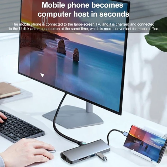 Alt view image 6 of 7 - USB-C Hub 9 in 1 RJ45 PD SD/TF USB 3.0 HDMI VGA Audio