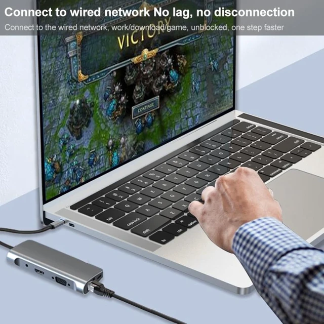 Alt view image 7 of 7 - USB-C Hub 9 in 1 RJ45 PD SD/TF USB 3.0 HDMI VGA Audio