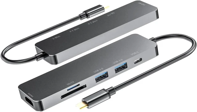Alt view image 4 of 4 - 6 in 1 USB C Docking Station HDMI USB 3.0 SD TF Hub