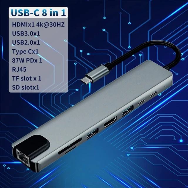 Alt view image 2 of 7 - Type C 3.0 Docking Station for Laptop Adapter RJ45 TF/SD Card Splitter for Windows for iOS(White-Starry Sky (6) 1)