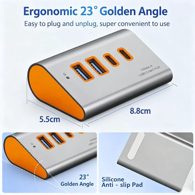 Alt view image 3 of 7 - USB 3.2 Extension 4 Harbors 10Gbps Aluminum Build for Home, A