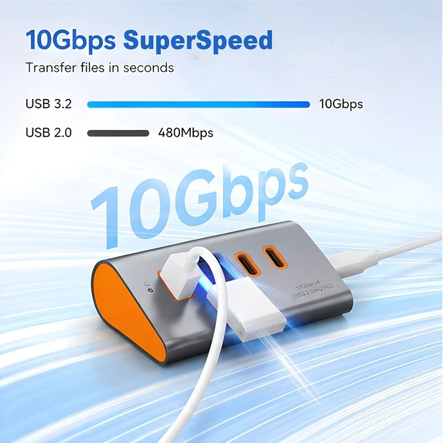 Alt view image 7 of 7 - USB 3.2 Extension 4 Harbors 10Gbps Aluminum Build for Home, B