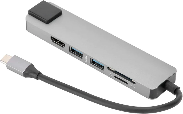 Alt view image 2 of 7 - 6 in 1 USB C Hub Multiport Adapter with HDMI, RJ45 Ethernet, USB 3.0, SD Card Reader, TF Card Reader Compatible with Type C Devices Gray