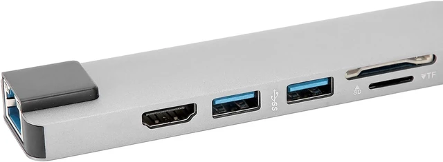 Alt view image 5 of 7 - 6 in 1 USB C Hub Multiport Adapter with HDMI, RJ45 Ethernet, USB 3.0, SD Card Reader, TF Card Reader Compatible with Type C Devices Gray