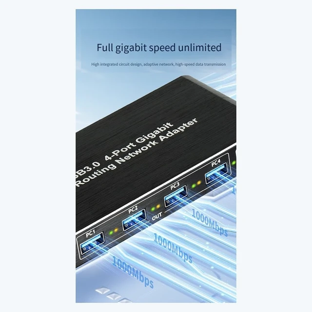 Alt view image 2 of 6 - USB Hub 4-Port USB3.0 Network Adapter Plug and Play for Computers