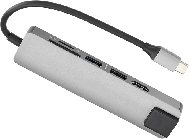Alt view image 7 of 7 - 6 in 1 USB C Hub Multiport Adapter with HDMI, RJ45 Ethernet, USB 3.0, SD Card Reader, TF Card Reader Compatible with Type C Devices Gray