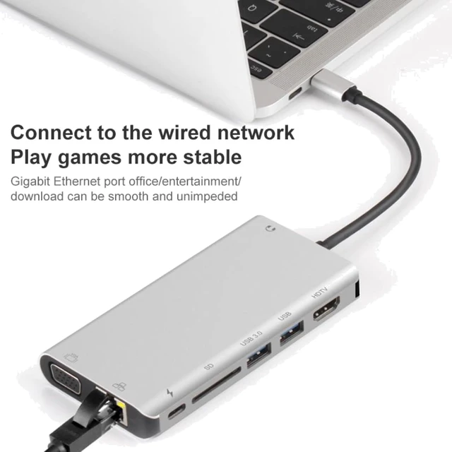 Alt view image 7 of 7 - USB-C Hub Compatible with Generic Silver