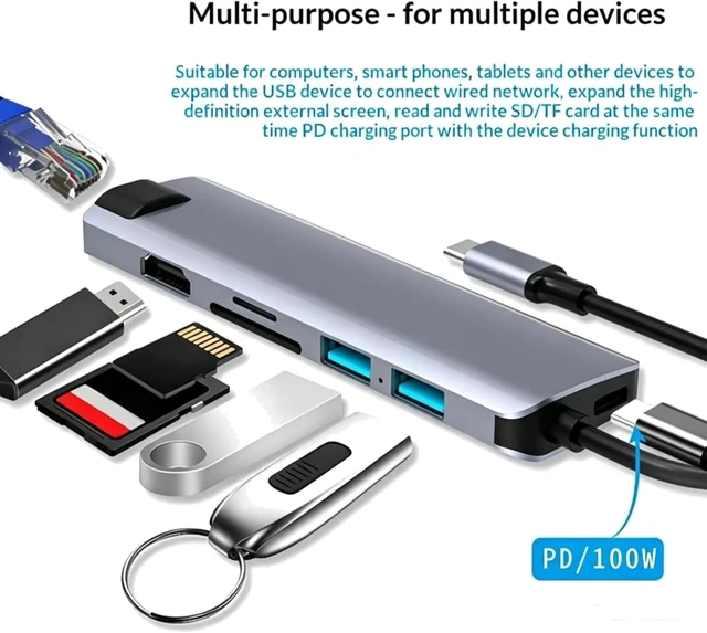 Alt view image 3 of 7 - 7 in 1 USB C Hub HC75LC 4K PD100W Replacement