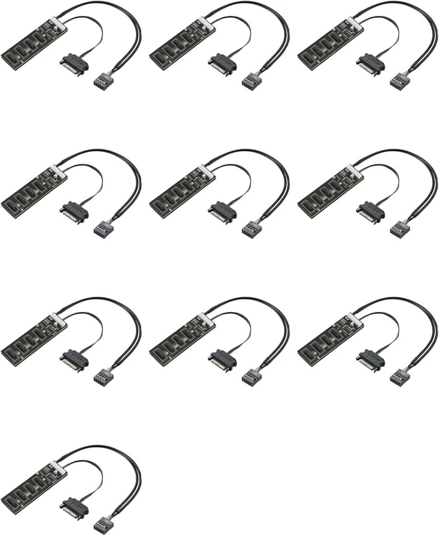 Main image of 10X 9Pin USB Header Splitter with SATA Power Cable, Internal USB Hub Extension USB 2.0 Splitter Connector