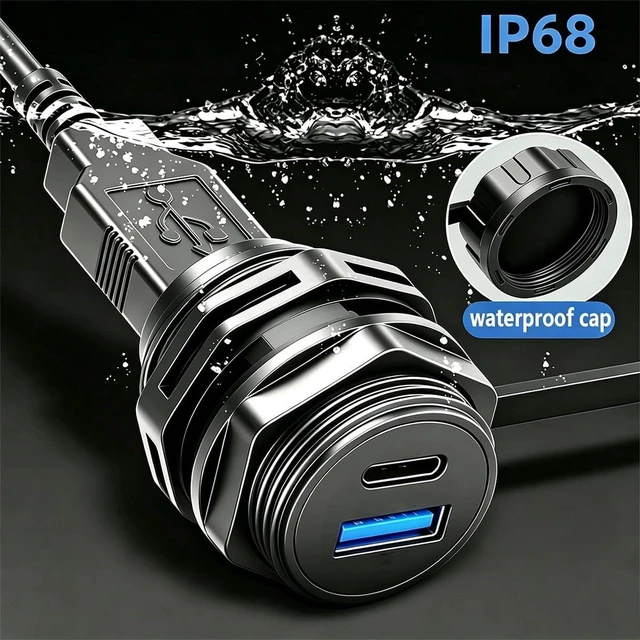 Alt view image 3 of 7 - PENGLIN 2PCS Waterproof USB3.0&USB-C 2-in-1 Panel Mount Adapter, USB A & Type C Female to Female Connector, Support 5Gbps Data Transfer/5V 1.5A Charging
