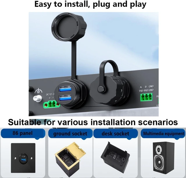 Alt view image 6 of 7 - PENGLIN 2PCS Waterproof USB3.0&USB-C 2-in-1 Panel Mount Adapter, USB A & Type C Female to Female Connector, Support 5Gbps Data Transfer/5V 1.5A Charging