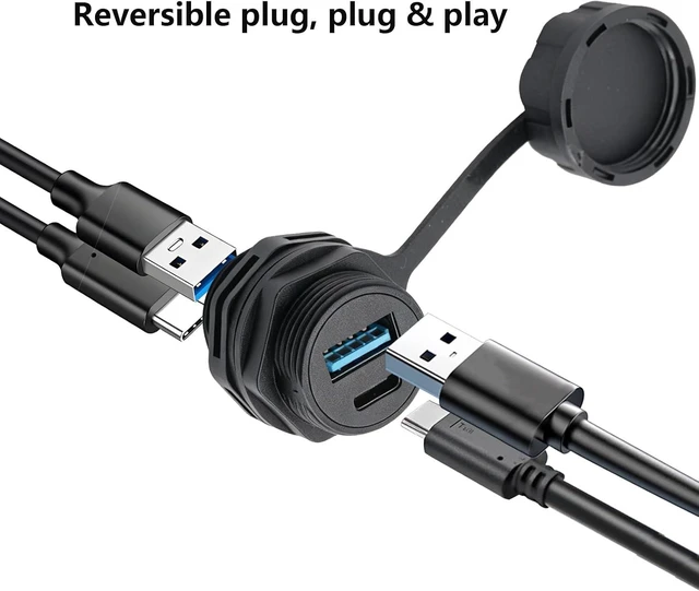 Alt view image 4 of 7 - PENGLIN 2PCS Waterproof USB3.0&USB-C 2-in-1 Panel Mount Adapter, USB A & Type C Female to Female Connector, Support 5Gbps Data Transfer/5V 1.5A Charging
