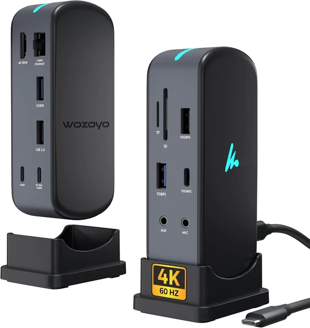 Main image of Type C 12 in 1 Docking Station, 4K@60Hz HDMI, Gigabit Ethernet 2XType-C 10Gbps, USB 10 Gbps, PD 100WUSB 2.0, AUX & MIC, SD/TF, Compatible Thunderbolt 4, macOS, Windows, Android & iOS