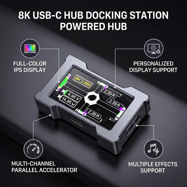 Alt view image 4 of 7 - USB C Gaming Dock, 8000Hz Full Color Display (Black)