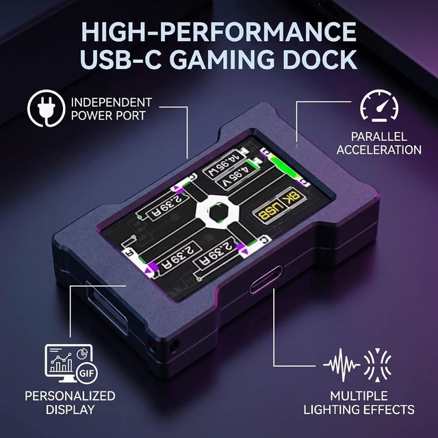 Alt view image 3 of 7 - USB C Gaming Dock, 8000Hz Full Color Display (Black)
